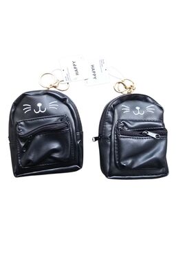 HAPPY Black Cat Mini Backpack Keychain - Women's Accessory